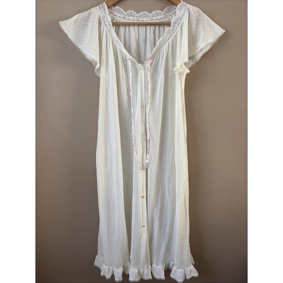 Vintage ILGWU White Nightgown Women’s Size Small, Lace Hem, Button Front - Picture 1 of 9
